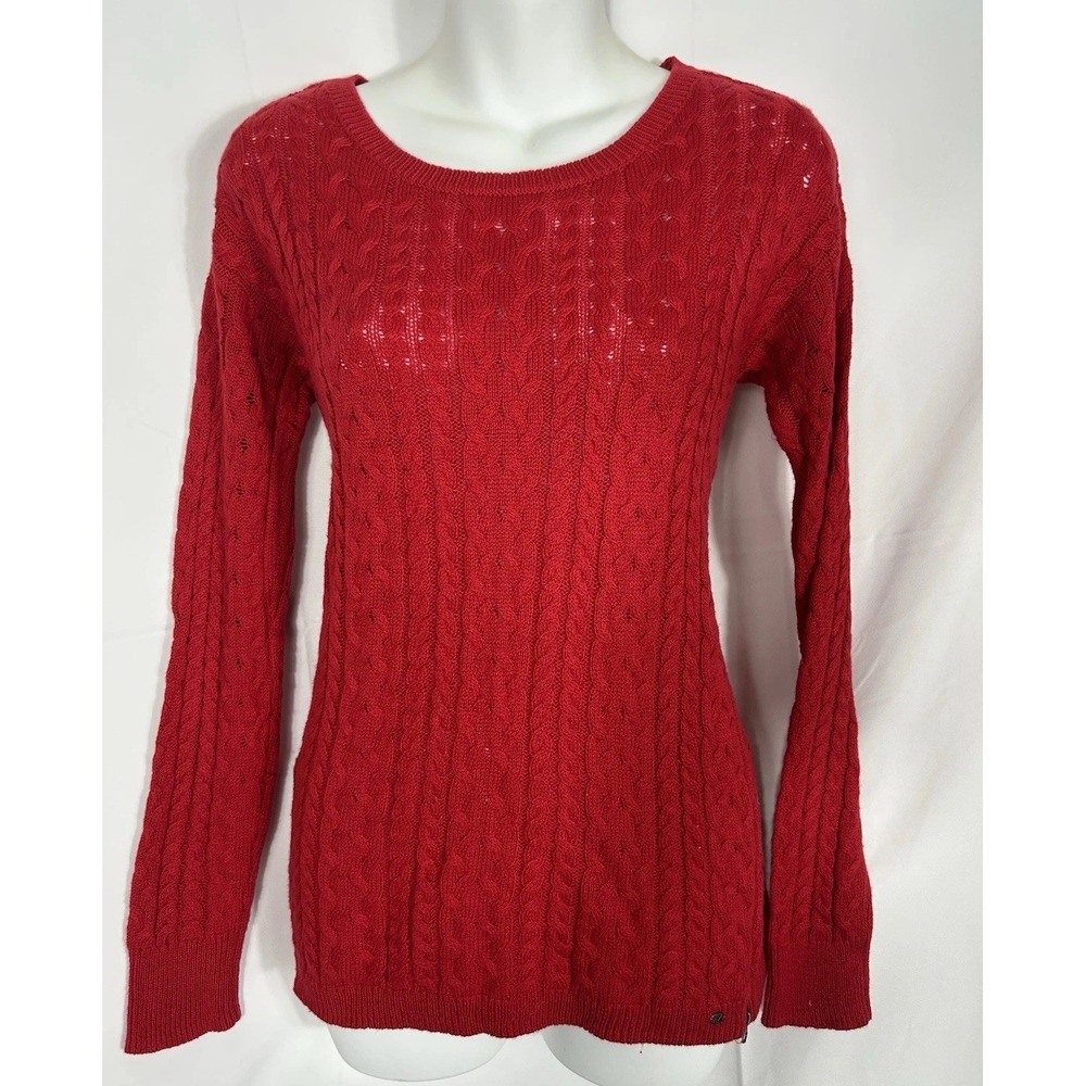 Vintage American Eagle Womens Y2K Red Cable Knit Sweater Size M‎ Fitted Preppy